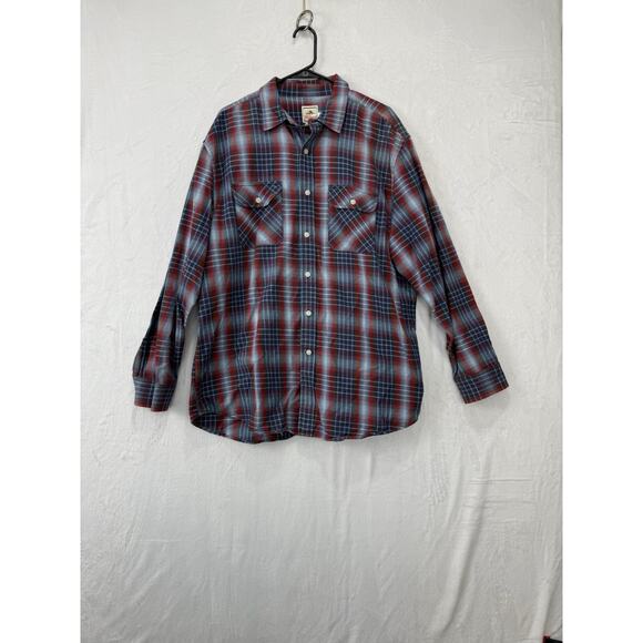 Vintage Surf Pendleton Plaid Red & Blue Flannel Long Sleeve Button Down Mens XL